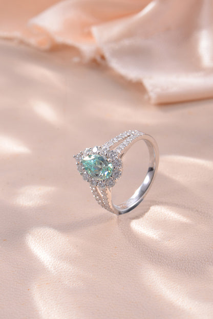 1 Carat Teal Moissanite 925 Sterling Silver Ring