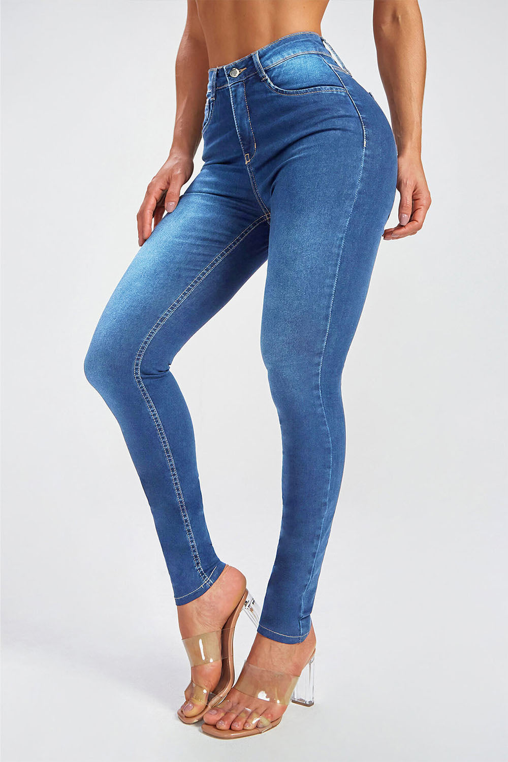 Women's Vintage Style Button Fly Skinny Jeans