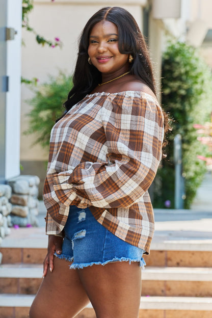 Women's Plus Size Long Sleeve Plaid Blouse
