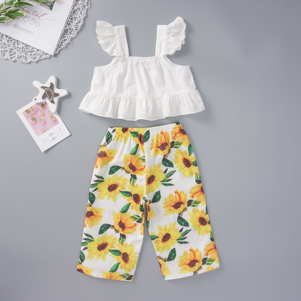 Girl's Toddler Tank Top and Sunflower Print Pants Set