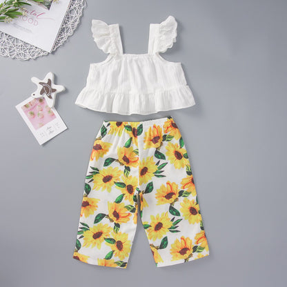 Girl's Toddler Tank Top and Sunflower Print Pants Set