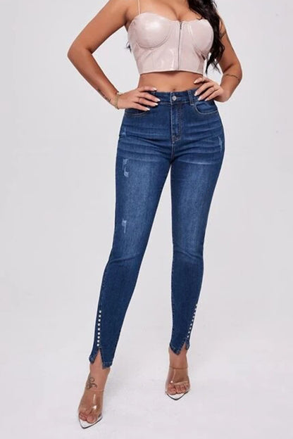 Women's Button Fly Long Jeans