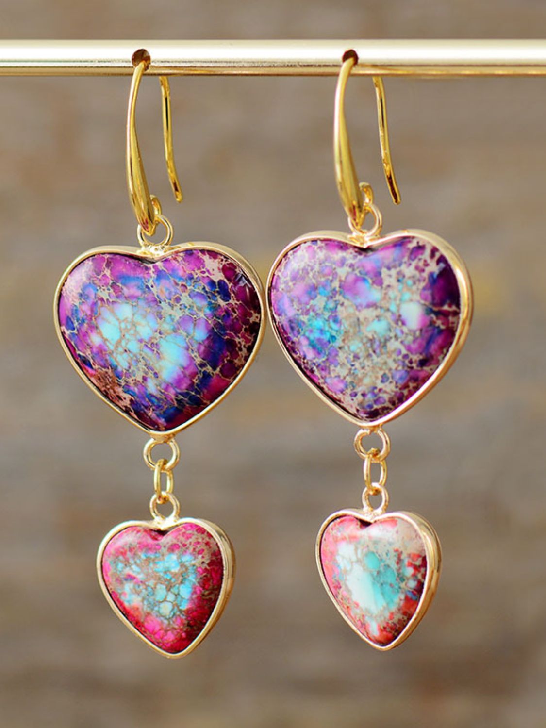 Heart Shape Imperial Jasper Dangle Earrings