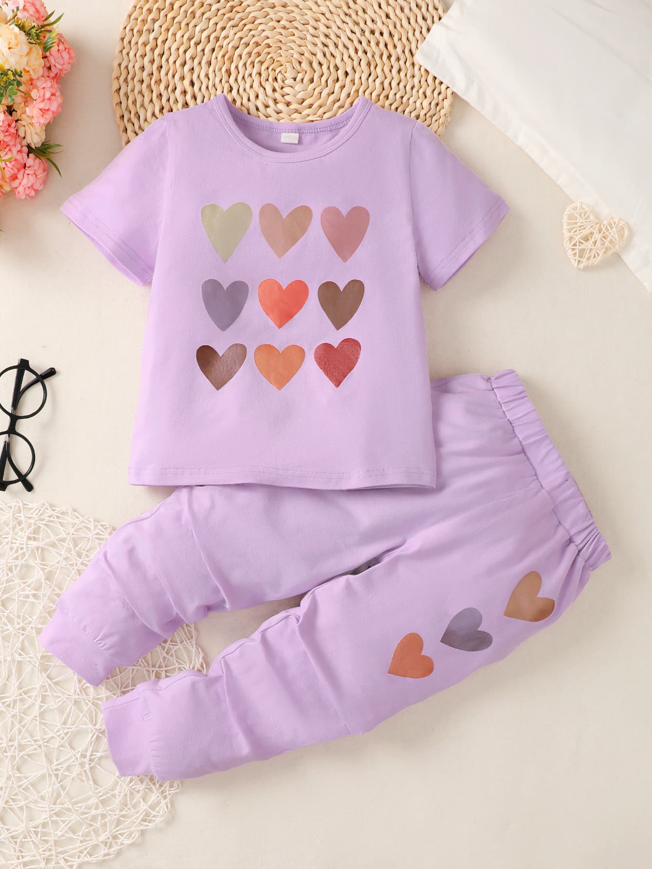 Girls Heart Print T-Shirt and Joggers Set