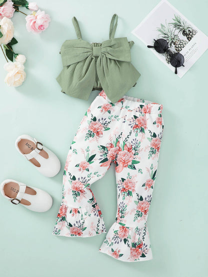 Girls Infant/Toddler Bow Detail Cami and Floral Flare Pants Set