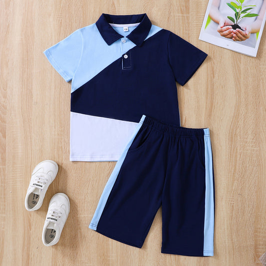 Boy's Color Block Polo Shirt and Shorts Set