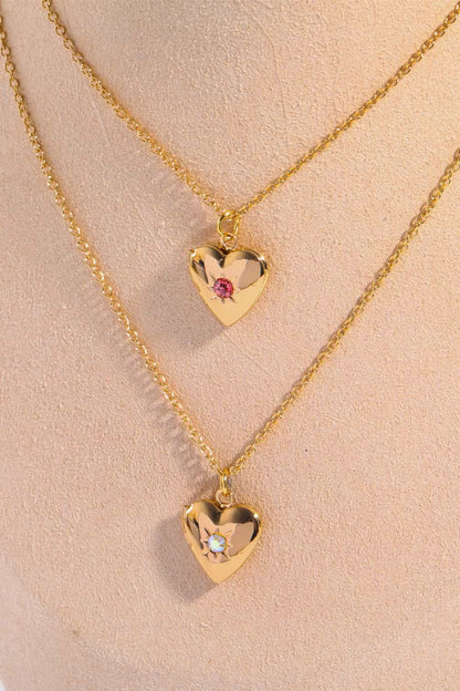 14K Gold-Plated Birthstone Heart Necklace