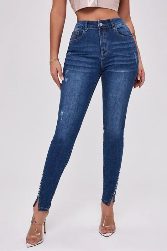 Women's Button Fly Long Jeans