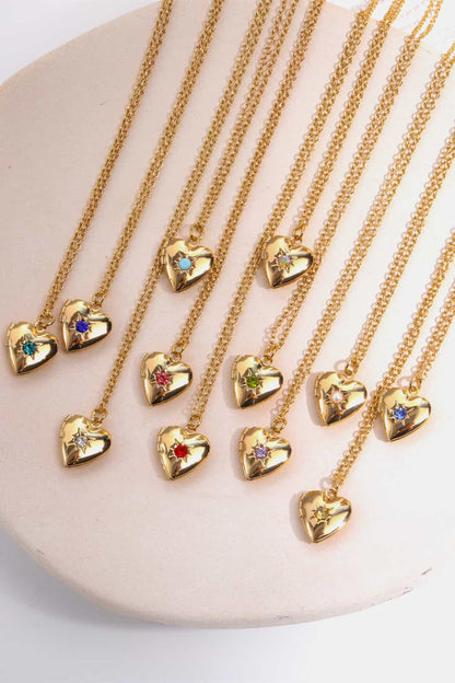 14K Gold-Plated Birthstone Heart Necklace