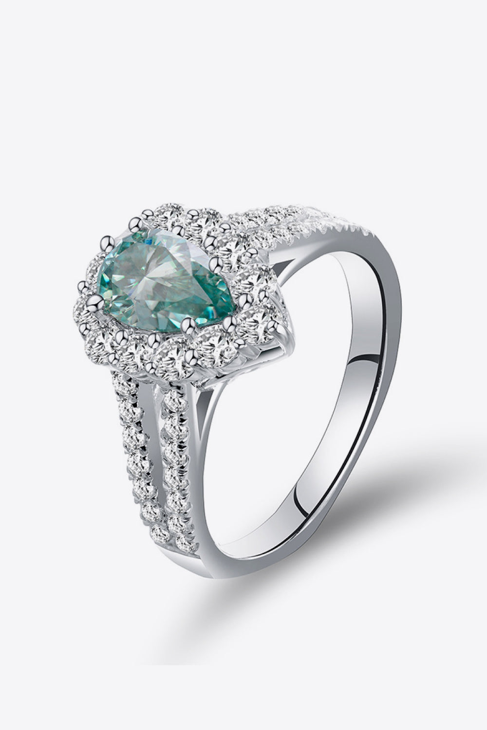 1 Carat Teal Moissanite 925 Sterling Silver Ring