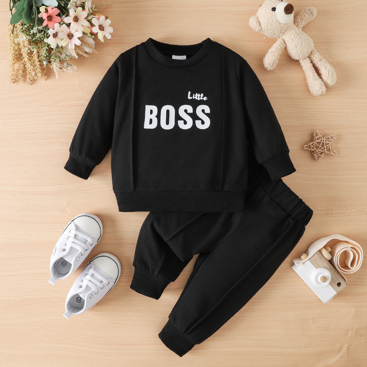 Unisex Boy's/Girl's LITTLE BOSS Long Sleeve Tee and Pants Set