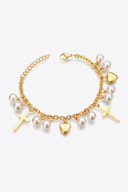 Heart, Cross, and Pearl Bracelet