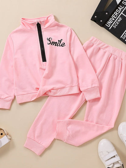 Girl's SMILE Half Zip Sweatshirt and Joggers Set