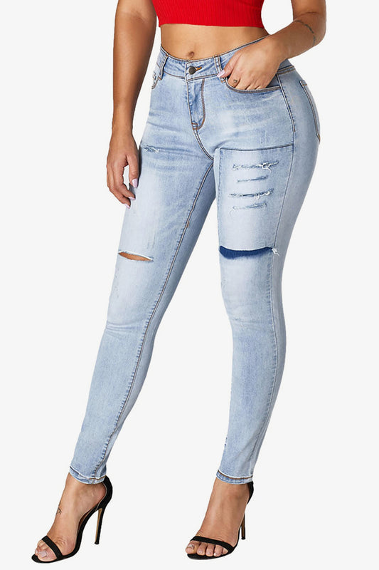 Women's Acid Wash Ripped Skinny Jeans