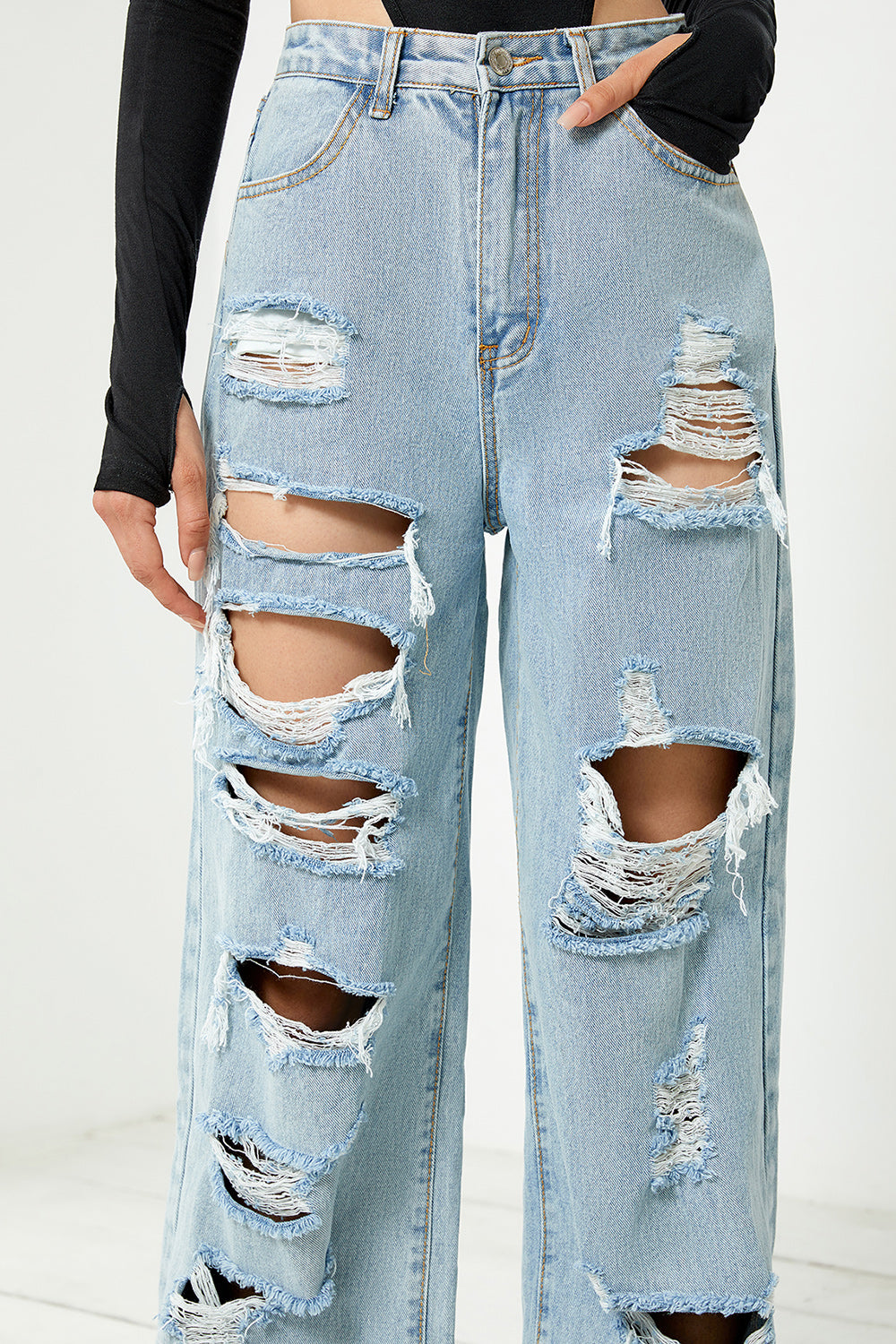 Women's Distressed Straight Leg Jeans