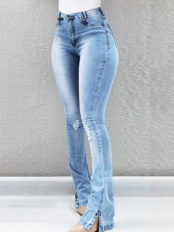 Women's Button Fly Slit Jeans