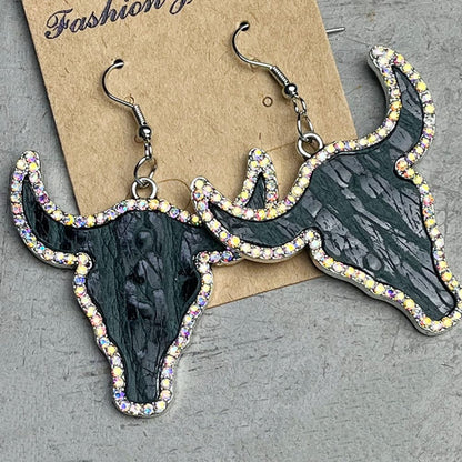 Rhinestone Trim Bull Earrings