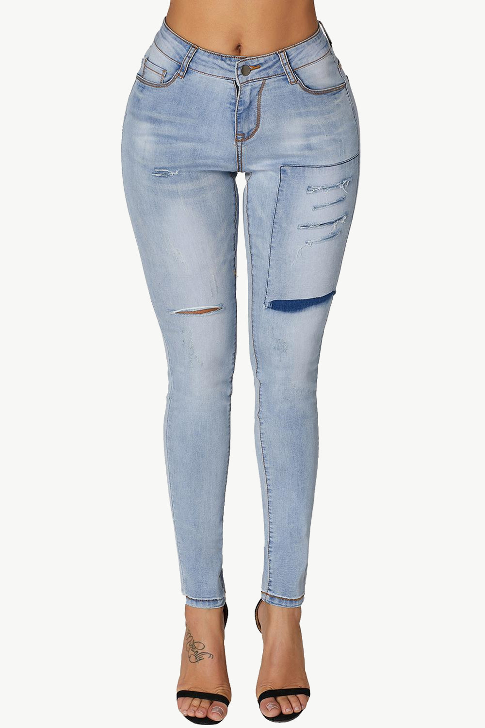 Women's Acid Wash Ripped Skinny Jeans