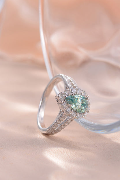 1 Carat Teal Moissanite 925 Sterling Silver Ring