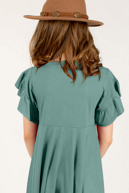 Girl's Round Neck Petal Sleeve Dress