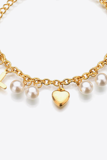 Heart, Cross, and Pearl Bracelet