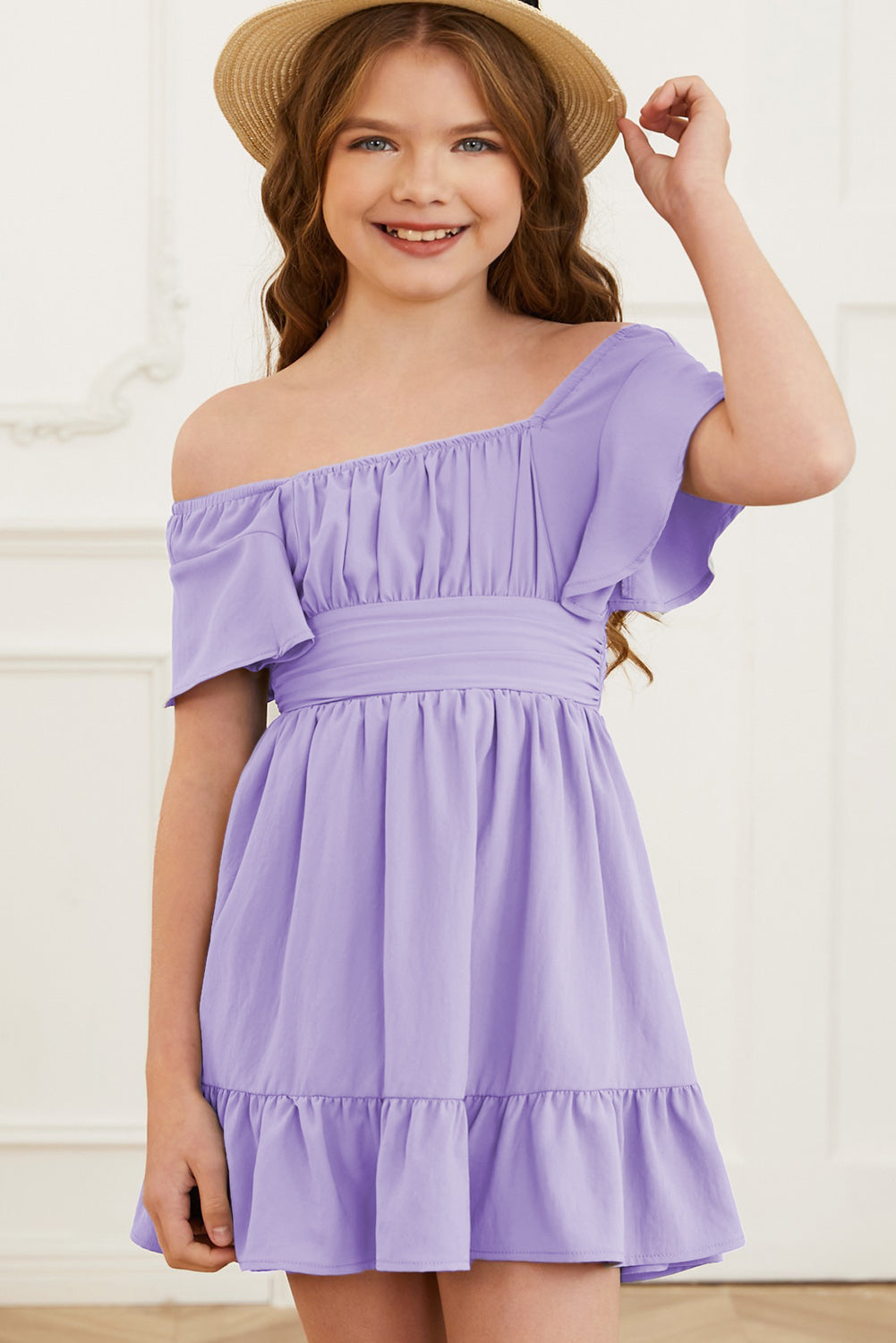 Girl's Ruffle Hem Tie-Back Flutter Sleeve Dress