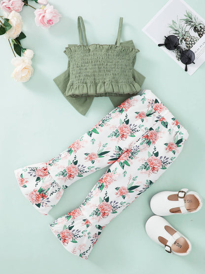 Girls Infant/Toddler Bow Detail Cami and Floral Flare Pants Set