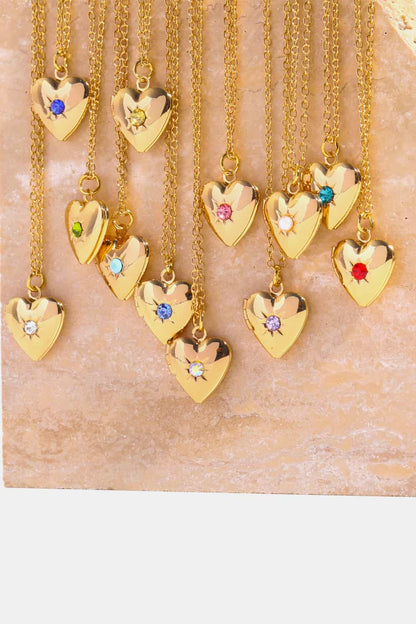 14K Gold-Plated Birthstone Heart Necklace