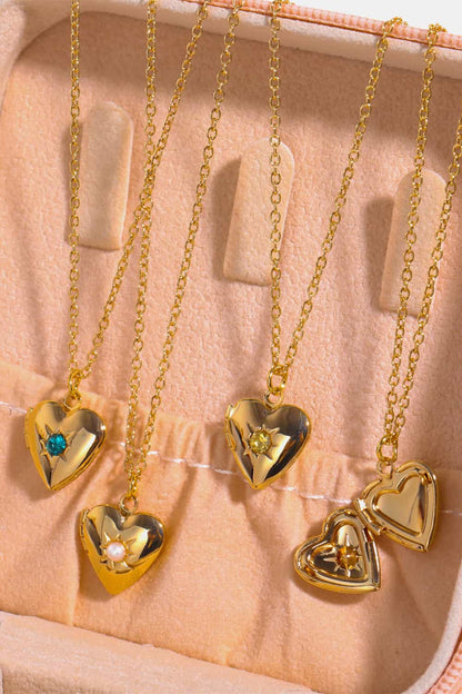 14K Gold-Plated Birthstone Heart Necklace