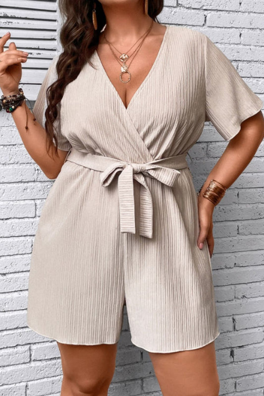 Women's Plus Size Tie Waist Surplice Neck Romper