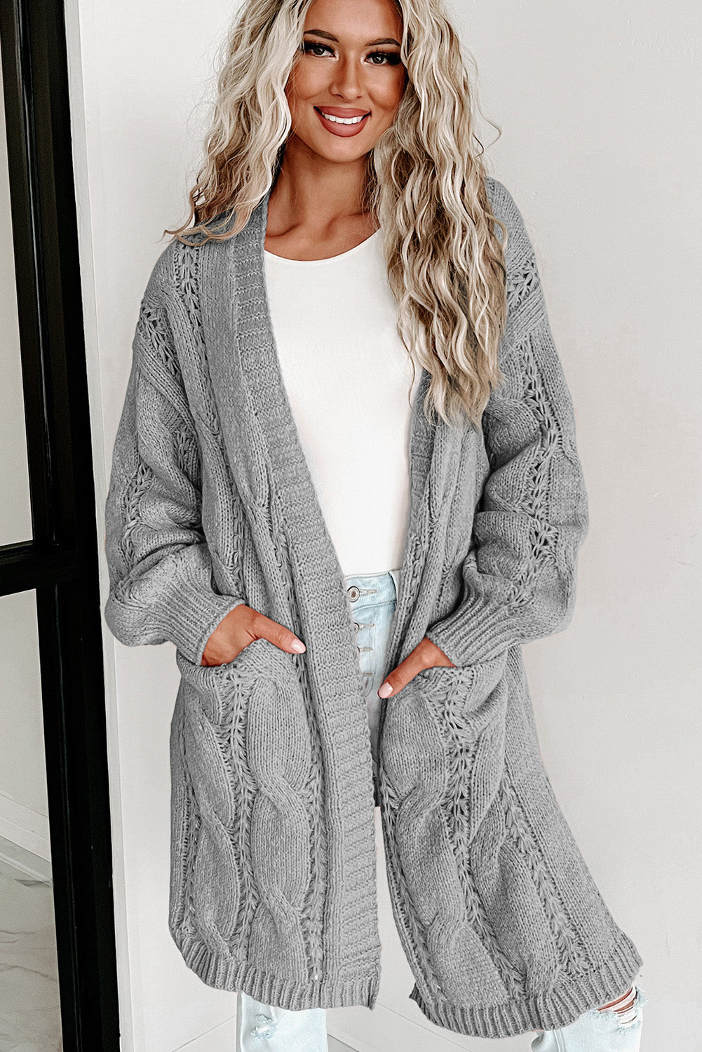 Women's Cable-Knit Dropped Shoulder Cardigan