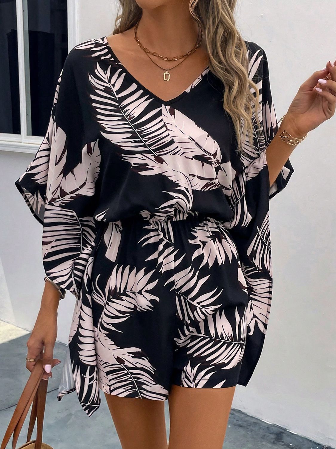 Women's Printed V-Neck Romper