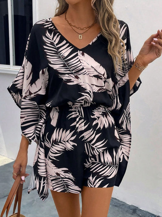 Women's Printed V-Neck Romper