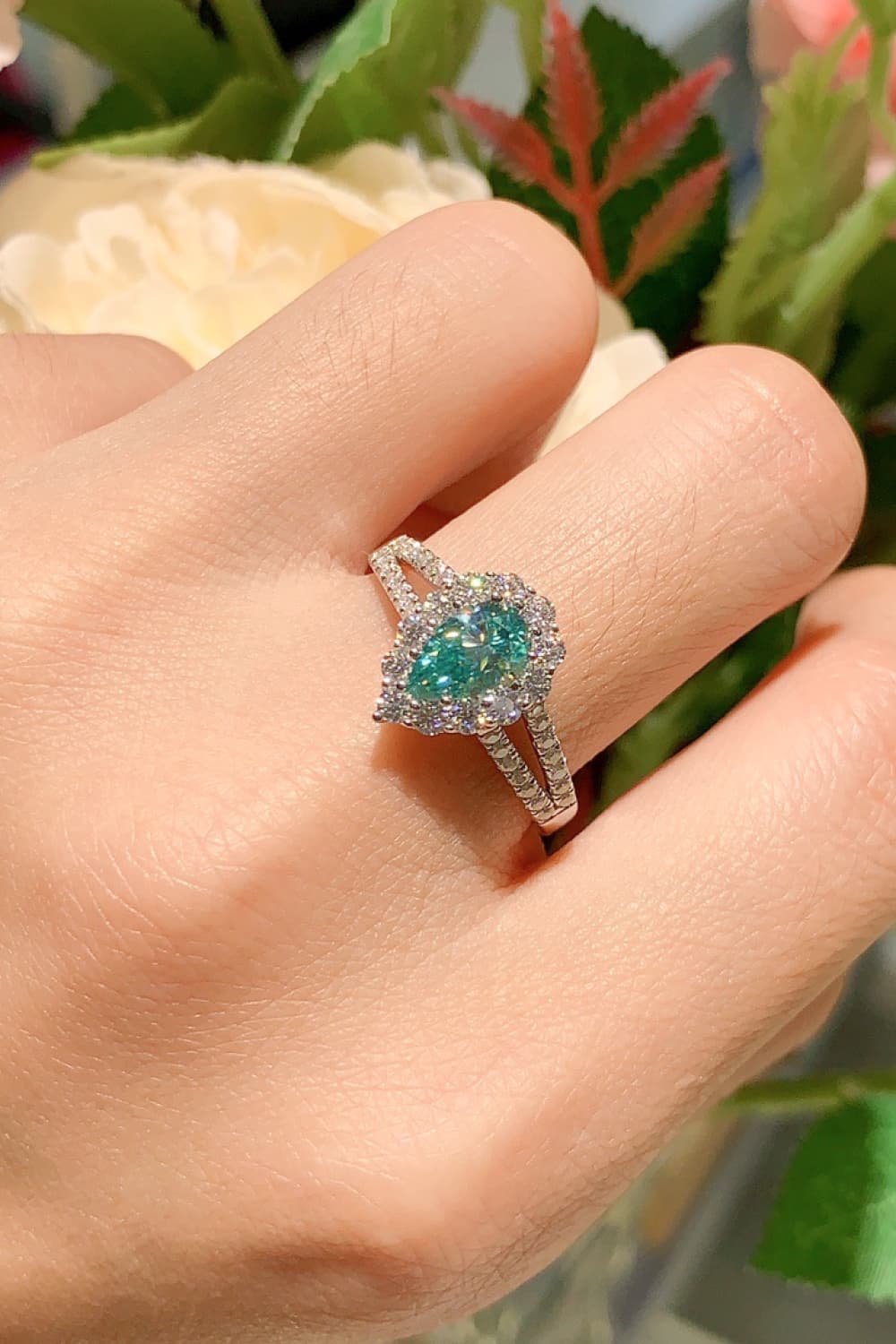 1 Carat Teal Moissanite 925 Sterling Silver Ring