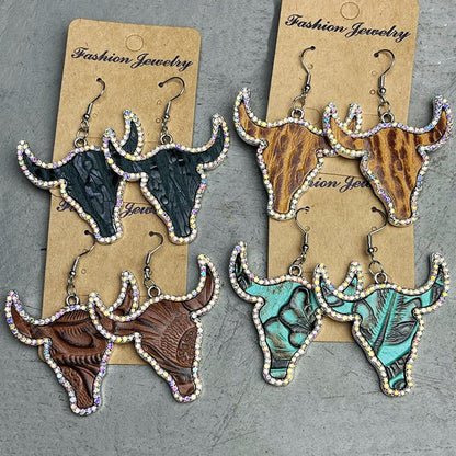 Rhinestone Trim Bull Earrings