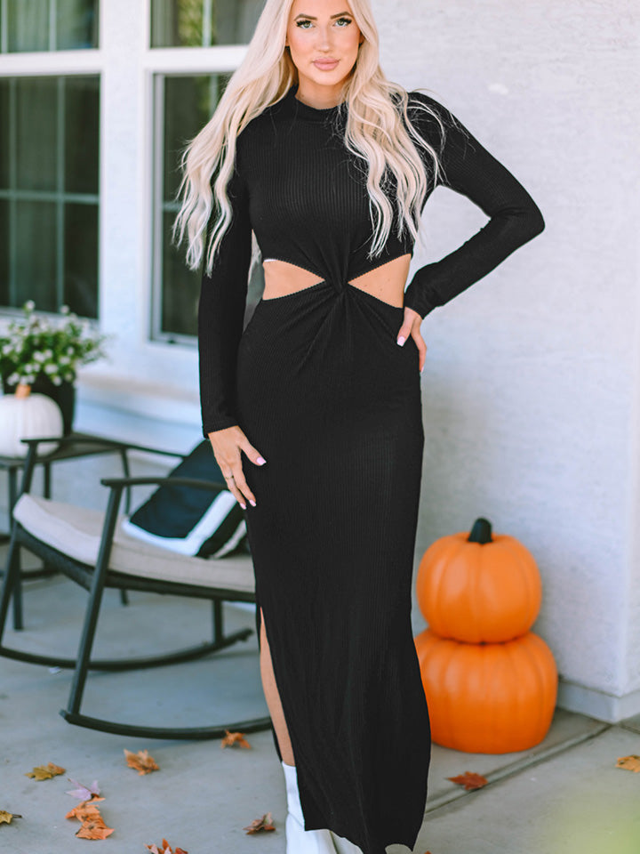 Women's Side Cutout Long Sleeve Slit Maxi Dress