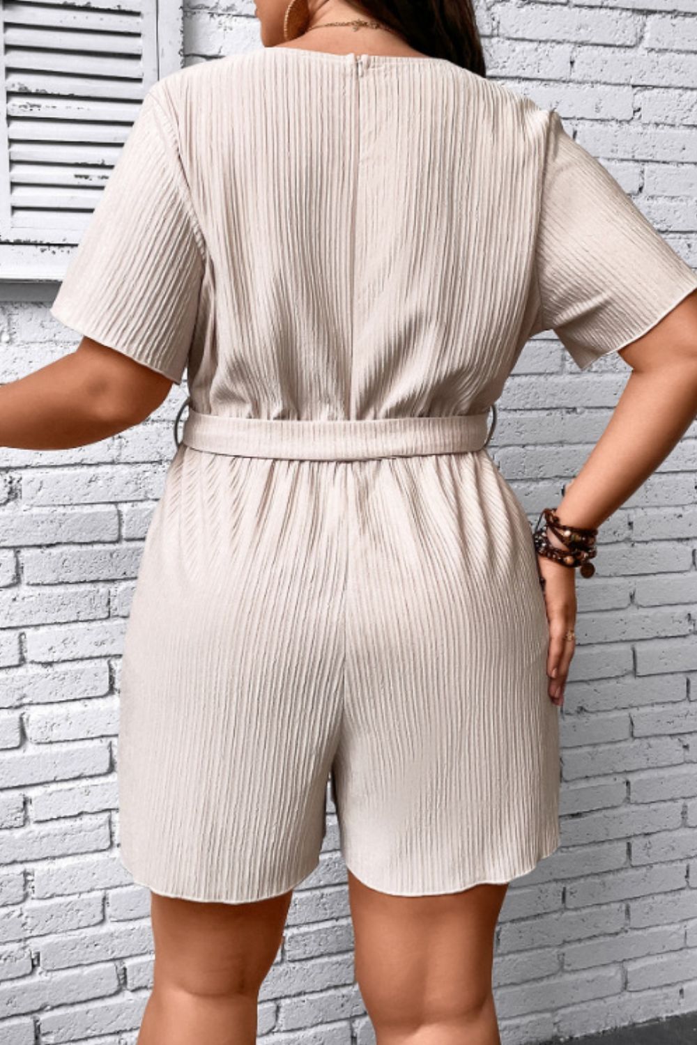 Women's Plus Size Tie Waist Surplice Neck Romper