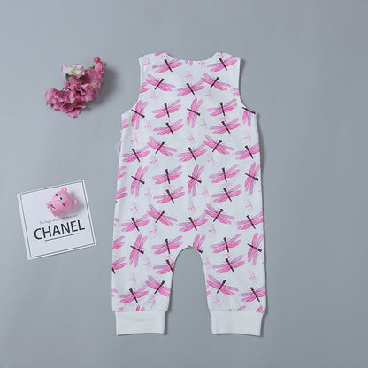 Girl's Infant/Toddler Dragonfly Print Sleeveless Jumpsuit