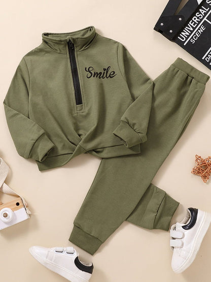 Girl's SMILE Half Zip Sweatshirt and Joggers Set