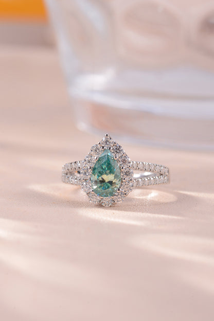 1 Carat Teal Moissanite 925 Sterling Silver Ring